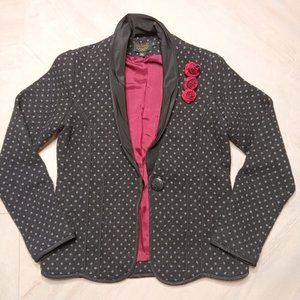 Icelandic design Wool Cardigan MEDIUM Gray Sweater Silk Neck Polka-dot jacket